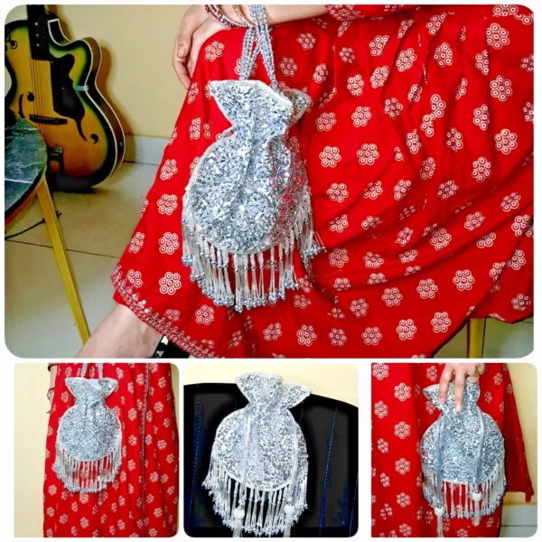 Sequin Potli Bags Wedding Designer Potli Bags White Pearl Potli Clutch