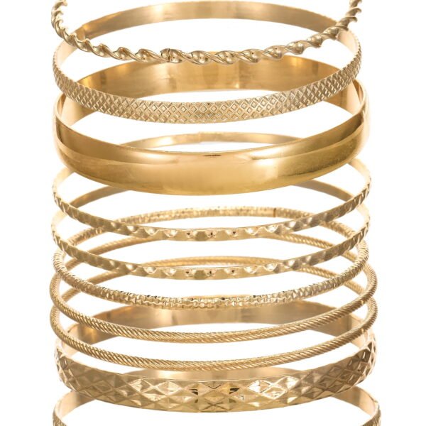 Time and Tru Textured Gold-Tone Bangle Bracelets Fashion Jewelry, Gold-Tone, (10-Inch), [Gift Box]