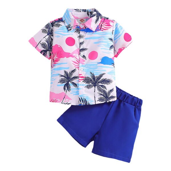 Toddler Boys Hawaii Beach Outfits Short Sleeved Button-Up Shirt and Shorts Clothes Set