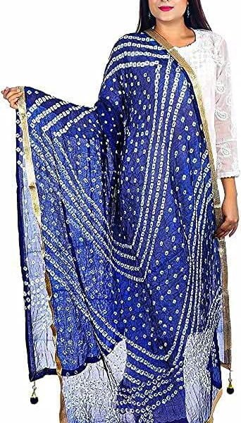 Women's Tapara Silk Bandhani Bandhej Dupatta for Women, Heavy Dupatta with Gota Work and Latkan