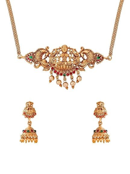 Yellow Chimes Temple Jewellery Set | Gold Plated Traditional Choker Necklace