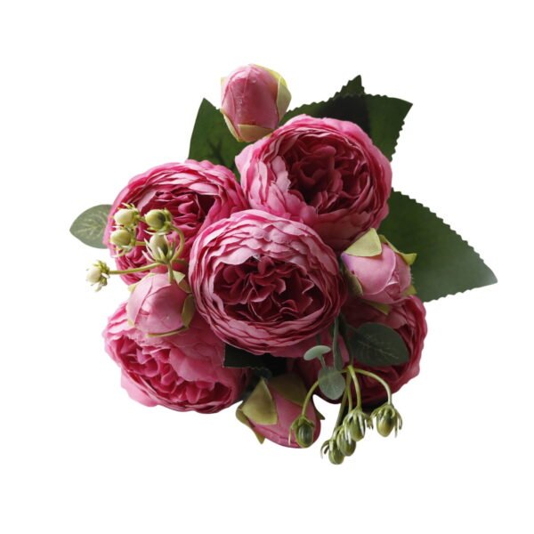 Artificial Silk Peony Flowers Bouquet | 5-Head Fake Flowers for Wedding Decor, Bridal Centerpieces & Home Vase Arrangements