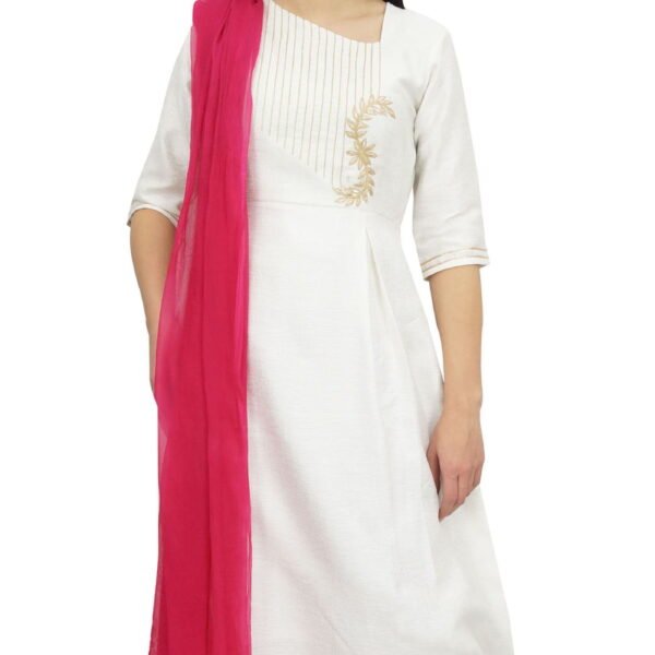Atasi Ethnic White Zari Work Dupion A-Line Kurti Indian Women's Suit Clothing - 18