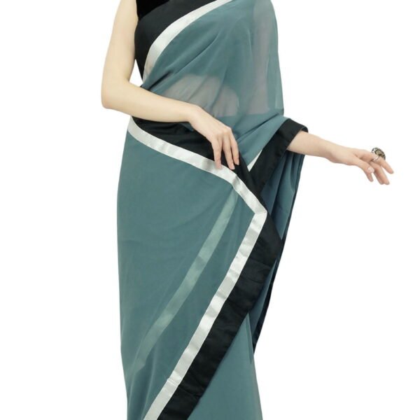 Atasi Georgette Designer Women's Solid Blue Saree With Unstitched Blouse Piece