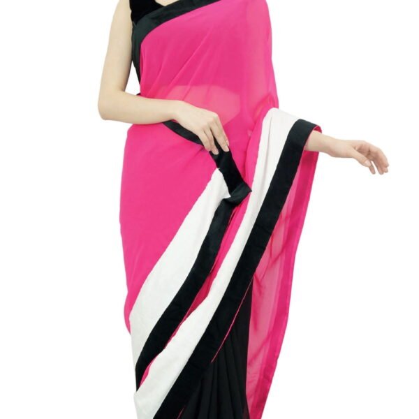 Atasi Women's Solid Pink Designer Georgette Saree With Unstitched Blouse Piece
