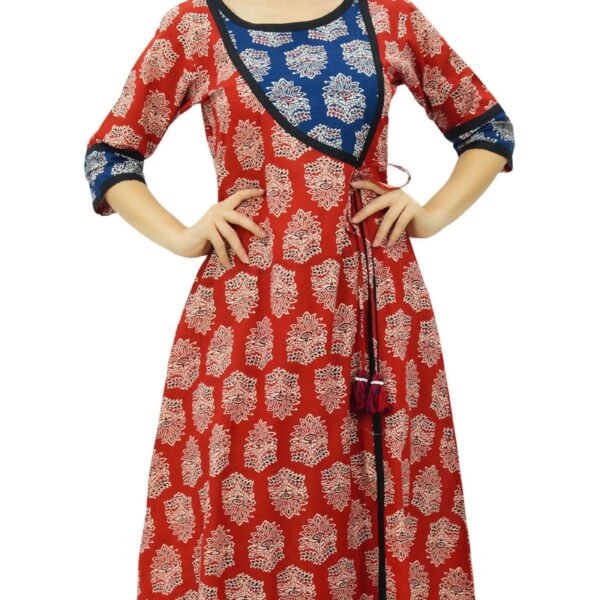 Bimba Women's Designer Indian Clothing Angrakha Style Cotton Kurta Kurti Indian Ethnic Wear , Maroon, 20