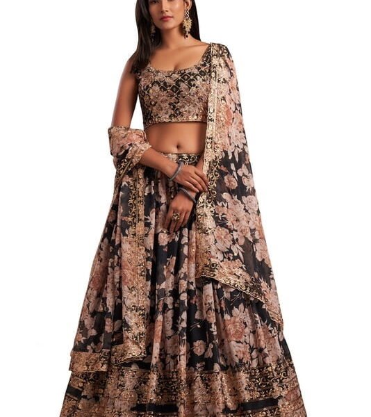 Black Lehenga Choli for Women Ready To Wear Custom Size Organza Lehenga Floral Embroidery Indian Bride And Bridesmaid Lehenga