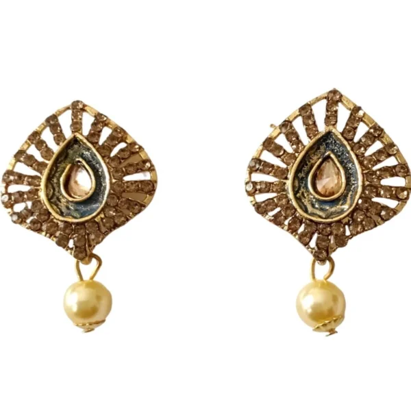 Bollywood Style Gold Tone Indian Wedding Kundan Pearl Drop Jhumka Polki Earrings