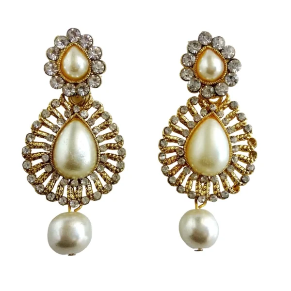 Bollywood Style Gold Tone Indian Wedding Kundan Pearl Drop Jhumka Polki Earrings