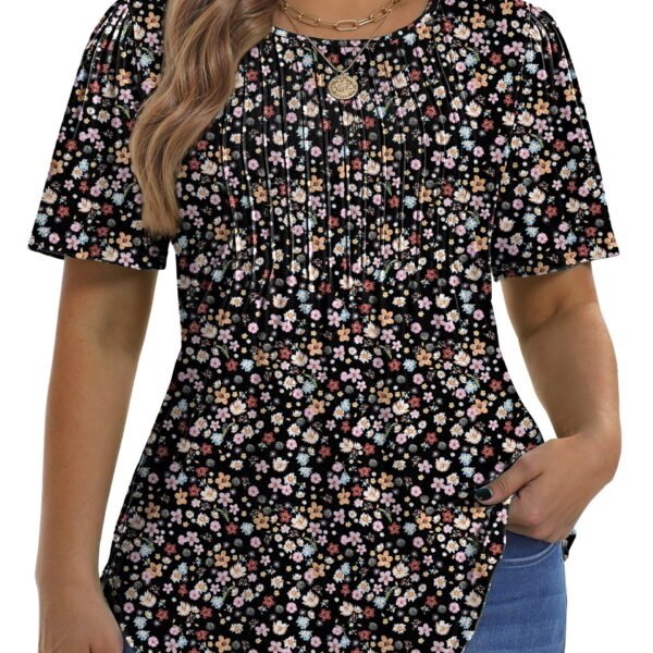 Fantaslook Blouses for Women Pleated Short Sleeve Tunic Tops Dressy Casual Summer Shirts