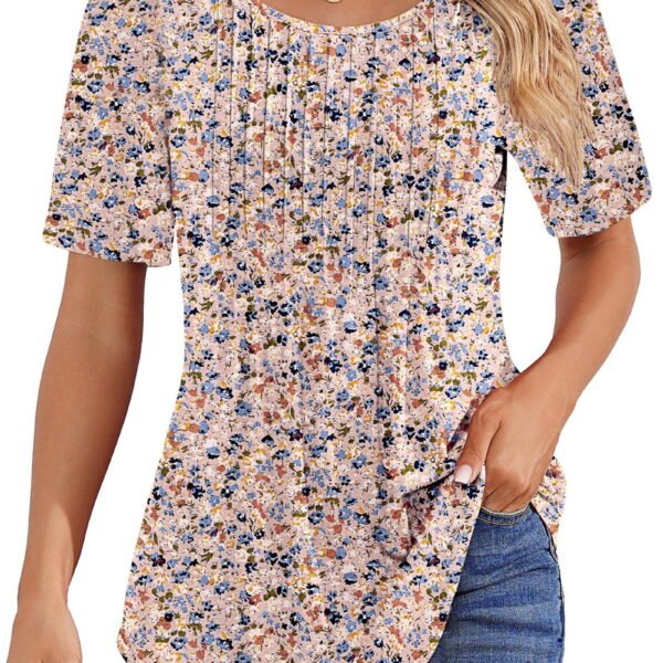 Fantaslook Blouses for Women Pleated Short Sleeve Tunic Tops Dressy Casual Summer Shirts
