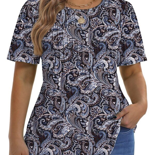 Fantaslook Blouses for Women Pleated Short Sleeve Tunic Tops Dressy Casual Summer Shirts