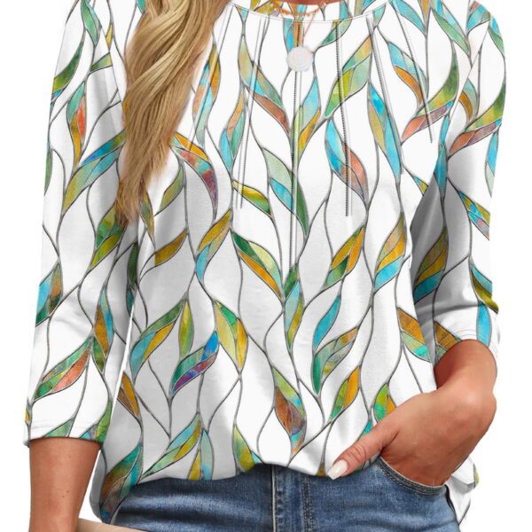 Fantaslook Womens Plus Size Tops 3/4 Sleeve Pleated Dressy Blouses Crew Neck Casual Tunic Tops Summer Shirts