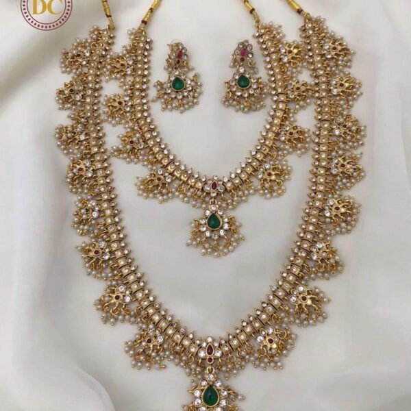 Indian Bridal Guttapusalu Necklace Set - Matte Gold Temple Jewelry, One Gram Gold Wedding Gift for Brides