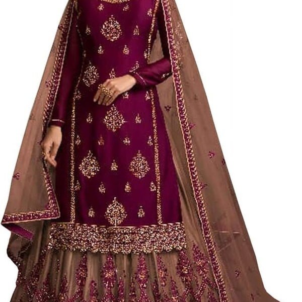 Indian Bridal Wear Designer Stitched Lengha Suits Pakistani Salwar Kameez Outfits ( Purple, XXL - 46 )