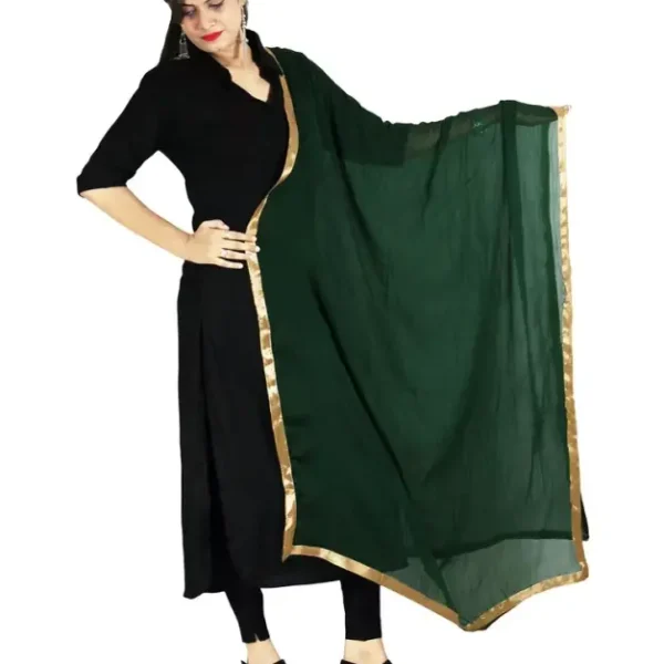 Indian Crafts Women Chiffon Solid Long Indian Traditional Dupatta With Golden Lace Shawl Stole Chunni Scarf Wrap Stole