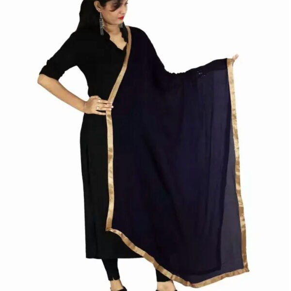 Indian Crafts Women Chiffon Solid Long Indian Traditional Dupatta With Golden Lace Shawl Stole Chunni Scarf Wrap Stole