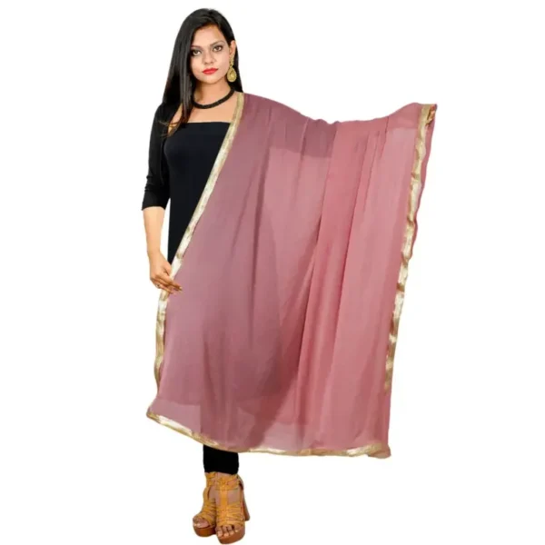 Indian Crafts Women Chiffon Solid Long Indian Traditional Dupatta With Golden Lace Shawl Stole Chunni Scarf Wrap Stole