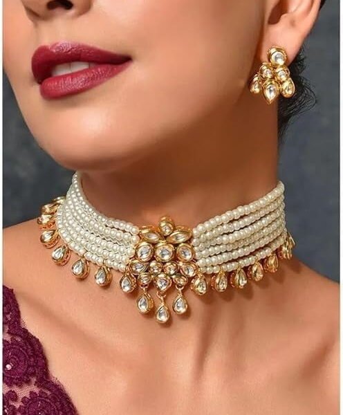 Kundan Choker Set, Bridal Set, Green Beaded, Partywear, Wedding Necklace, Polki Kundan