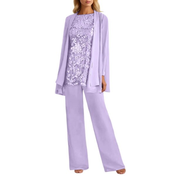Letdown 3 Pieces Pant Suits for Wedding Long Sleeve Lace Chiffon Dressy Formal Outfits for Women 2026 with Jackets