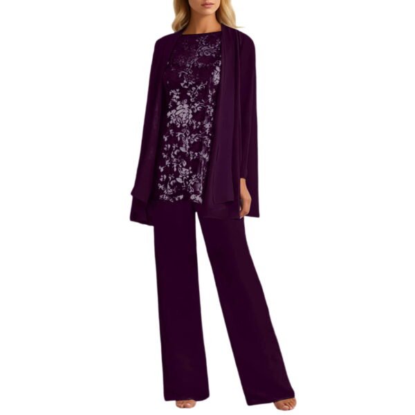 Letdown 3 Pieces Pant Suits for Wedding Long Sleeve Lace Chiffon Dressy Formal Outfits for Women 2026 with Jackets