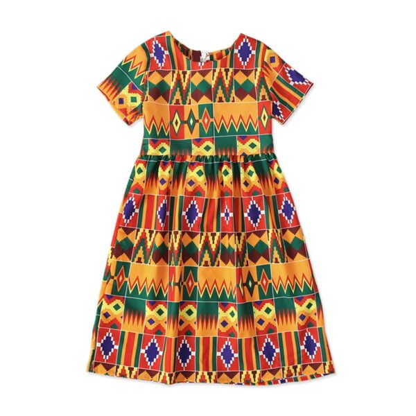 Lullu Girls African Dashiki Short Sleeve Dress Summer Ethnic A-Line Dress, Sizes 12M-5T