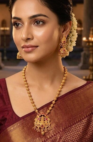 Monta LuxeX Padma Shakti Temple Necklace Set Traditional Gold Plated Ethnic Jewelry