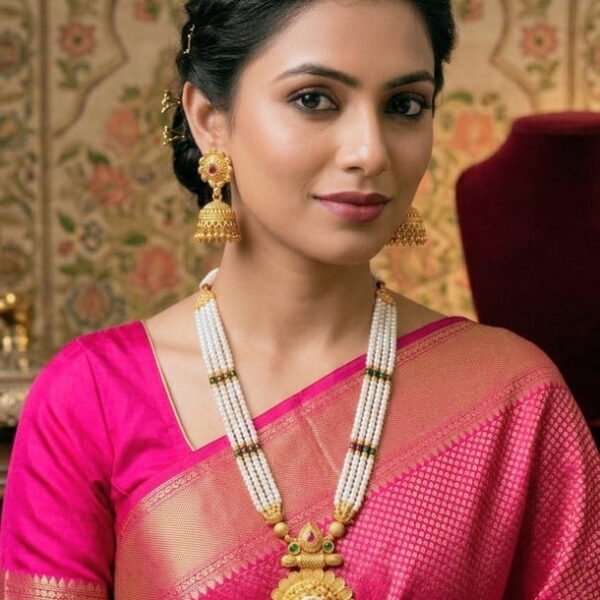 Monta LuxeX Temple Pearl Majesty Necklace Set Gold Plated Ethnic Jewelry