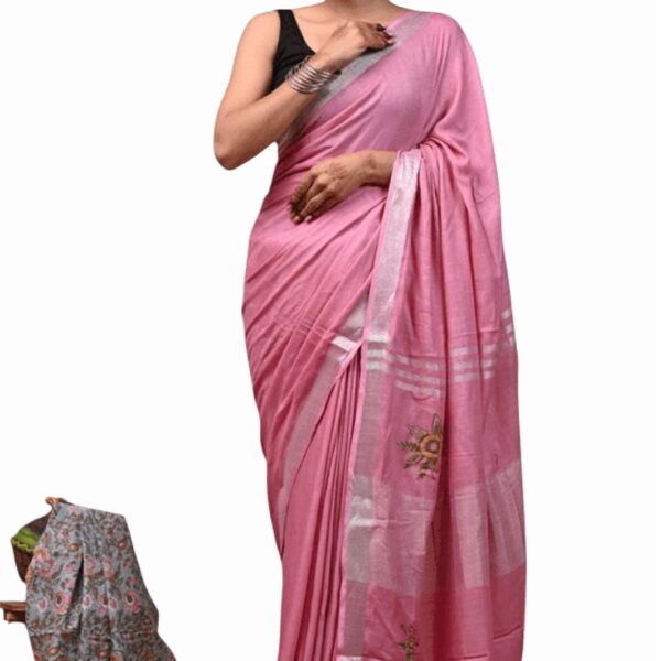 Designer Embroidered Cotton Linen Saree – New Ethnic Collection