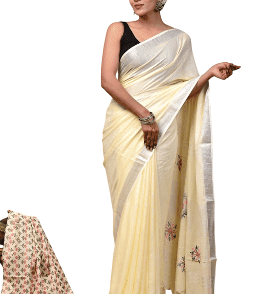 Craftwell Cotton Linen Saree, Stylish Embroidery, 2-Pack, Adult M