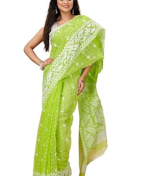 OISHANI SAREE GHOR Women's Traditional Bengal Cotton Silk Soft Jamdani Saree - Beautiful design and Quality - Without Blouse Piece
