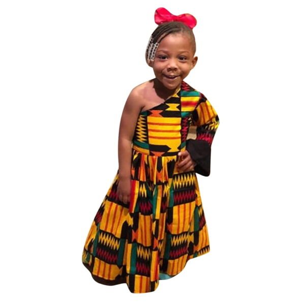Oiyii Toddler Girls African Ethnic Dresses Print Sloping Shoulder Long Dress, Sizes 12M-5T