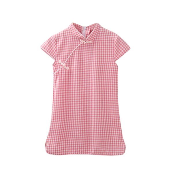 Otqutp Baby Girls Sleeveless Plaid Qipao Chinese 𝗦tyle Traditional Ethnic Cheongsam Dress Toddler Retro Buckle Clothes Outfit
