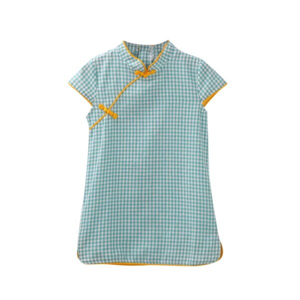 Otqutp Baby Girls Sleeveless Plaid Qipao Chinese 𝗦tyle Traditional Ethnic Cheongsam Dress Toddler Retro Buckle Clothes Outfit