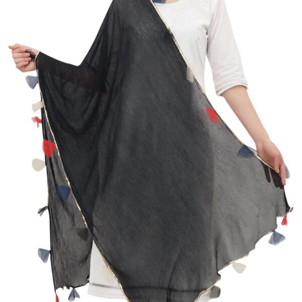 Phagun Chiffon Dupatta Indian Long Stole Throw Tassel Neck Wrap Chunni-Black