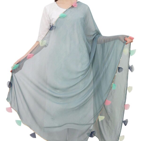 Phagun Chiffon Dupatta Indian Long Stole Throw Tassel Neck Wrap Chunni-Gray