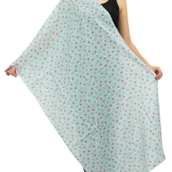 Phagun Women Neck Wrap Dupatta Scarf Rabbit Print Cotton Voile Long Stole-Light Blue