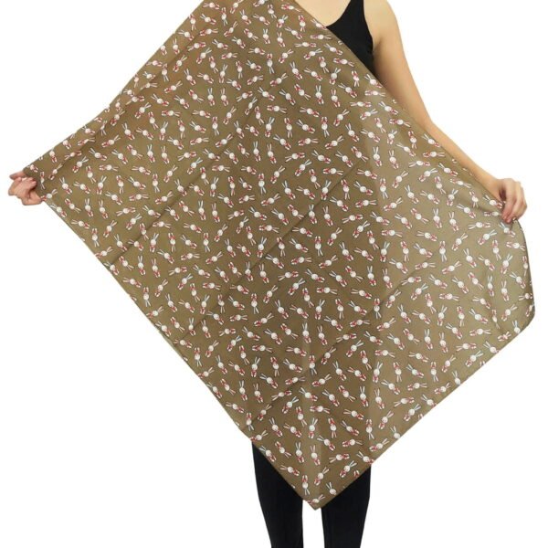 Phagun Women Neck Wrap Dupatta Scarf Rabbit Print Cotton Voile Long Stole-Light Olive Green