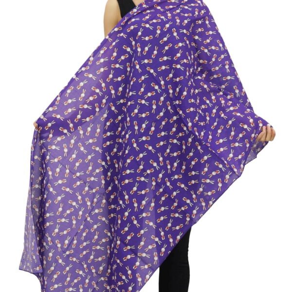 Phagun Women Neck Wrap Dupatta Scarf Rabbit Print Cotton Voile Long Stole-Purple