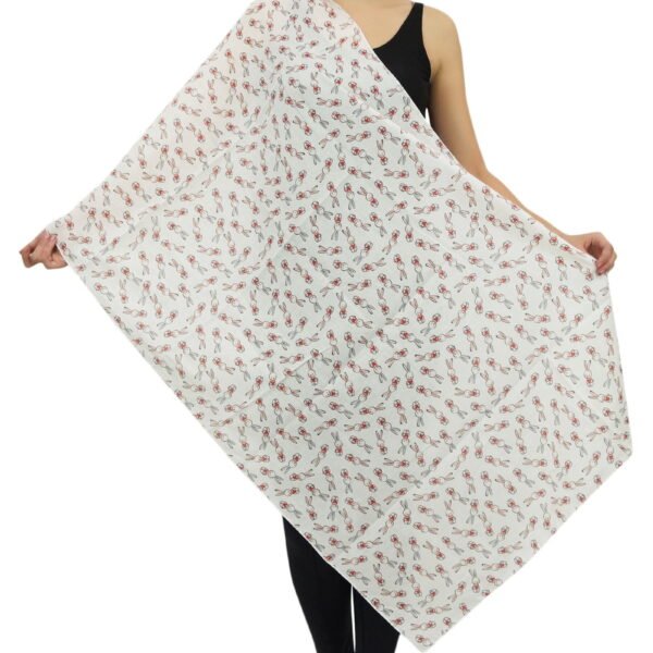 Phagun Women Neck Wrap Dupatta Scarf Rabbit Print Cotton Voile Long Stole-White