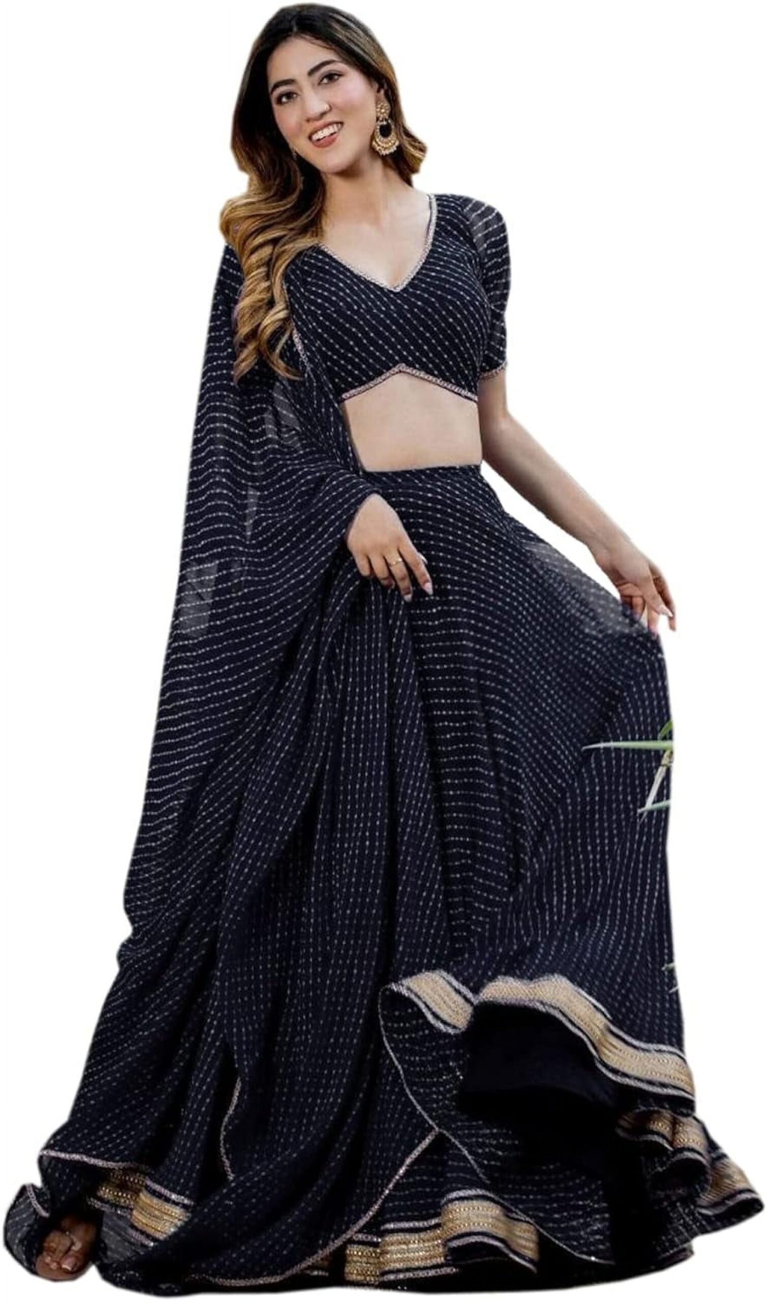 Reception Party Wear Indian Pakistani Designer Alia Bhatt Style Lengha Choli ( Black, XS - 36 )