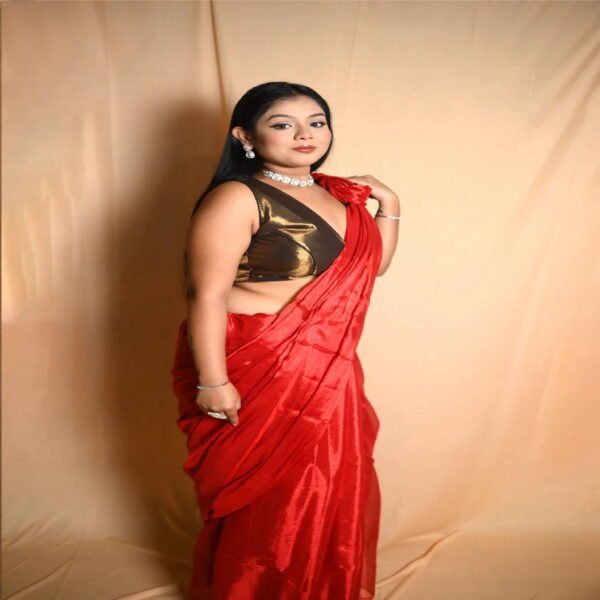 SAREEN Scarlet Red Raga Cotton Tissue Saree with Elegant Sheen