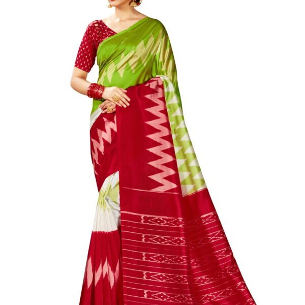 Sarees for Women Mysore Art Silk Printed Saree || Ethnic Gift Indian Traditional Wedding Sari with Unstitched Blouse Green