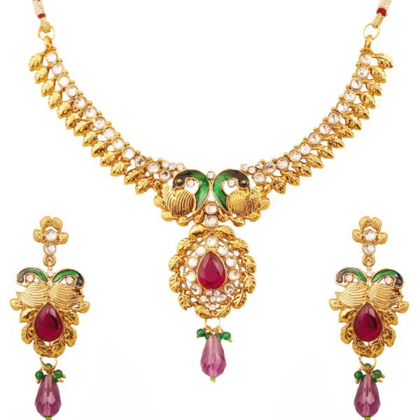 Sunsoul by Touchstone Indian Hollywood peacock meenakari white purple jewelry necklace in antique gold tone for women