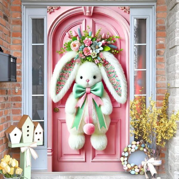 Taotanxi Cute Easter Bunny Door Cover, Festive And Charming Decorations, Suitable for Holiday Party Decoration, Outdoor Photo Taking