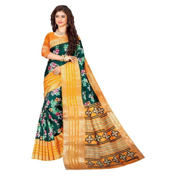 Traditional Silk Saree, Green Floral Print