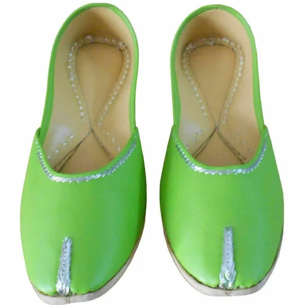 Women Casual Shoes Leather Handmade Indian Loafers Jutties Mojaries Green US 6