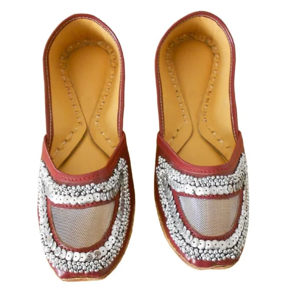 Women Party Shoes Leather Handmade Indian Jutties Ballet Maroon Mojaries US 4