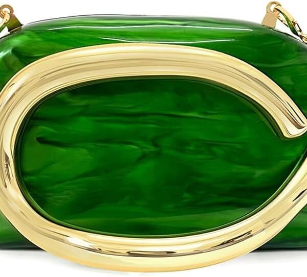 Women’s Acrylic Box Clutch Purse Evening Bag with Metal Handle Shoulder and Crossbody Handbag