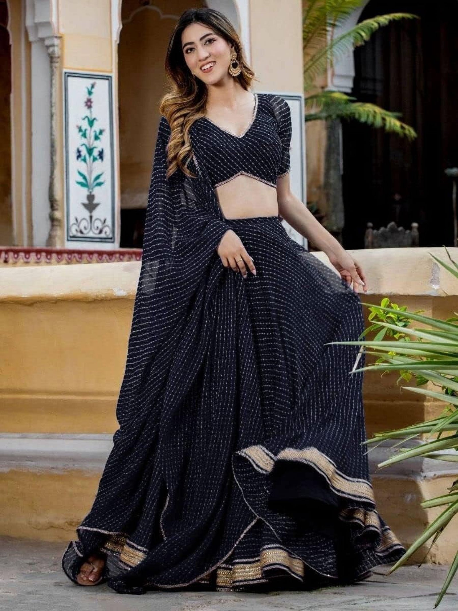 Reception Party Wear Indian Pakistani Designer Alia Bhatt Style Lengha Choli ( Black, XS - 36 ) - Image 2
